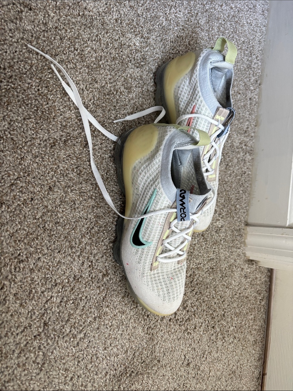 Nike White Sneakers with Light Green and Teal Accents